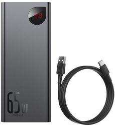 Acumulator extern Baseus Adaman Metal Digital Display QC 20000mAh 65W negru + cablu USB la USB-C 0.3m 