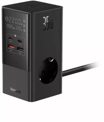 Incarcator retea Baseus PowerCombo Tower Digital 3AC+2U+2C 35W cablu 1.5m negru 