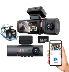 Camera Auto Tripla de Bord SafePro 6 in 1 4K UHD Night Vision GPS WIFI WDR G-Senzor Reglabil Detectie Miscare Aplicatie pe Telefon 