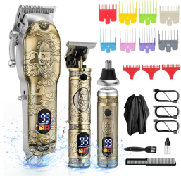 Masina de tuns si aparat de ras 3 in 1 profesionala trimmer cu lama T pentru par/barba/par corporal/nas cu acumulator afisaj LED Set 