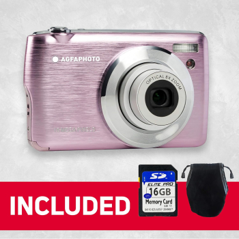 Aparat foto digital AgfaPhoto DC8200 18MP include card SD 16 GB si husa Roz 