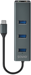 Hub Savio AK-57 3 porturi USB-C 3.1 Gen 1 cu adaptor RJ-45 Gigabit Ethernet