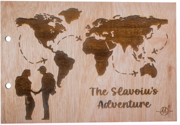 Album Foto de Nunta Personalizat din lemn GuestBook Inconjurul Lumii 30x21 cm 