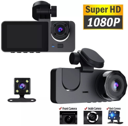 Camera Auto DVR Tripla D12 cu Ecran LCD 2 Inchi Full HD 1080P Detectia Miscarii G-senzor WDR Slot Card 