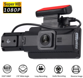 Camera Auto Dubla Fata si Interior DVR A88 1080P Ecran 3 Unghi 170 grade Night vision G Senzor Detectia Miscarii Slot Card 