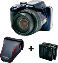 Pachet Aparat Foto Kodak PixPro AZ528 16 MP Wi-Fi Zoom 52X Full HD include acumulator suplimentar si geanta transport albastru 