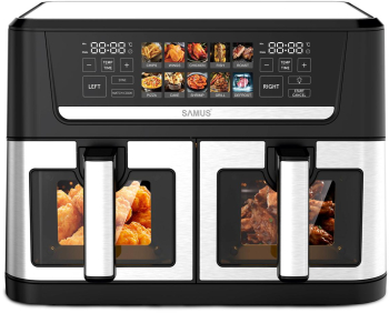 Airfryer dublu Samus AF12TWIN-S2800DW 12 L 2800w Afisaj electronic color Timer 0-60 Minute 10 Programe Negru Inox