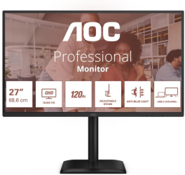 Monitor AOC 27" 120Hz IPS 4ms QHD (2560x1440) HDMI DisplayPort Pivot negru — imaginea 3