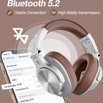 Casca OneOdio wireless cu fir tip over ear conectare prin Bluetooth 5.2 Jack 3.5 mm Jack 6.35 mm difuzor 40 mm impedanta 32 Ohm acum casti bluetooth earbuds