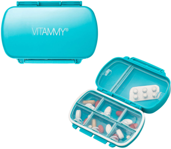 Organizator pentru medicamente Vitammy Pilla Multi 8 cu 8 compartimente de dimensiuni diferite design compact si portabil 
