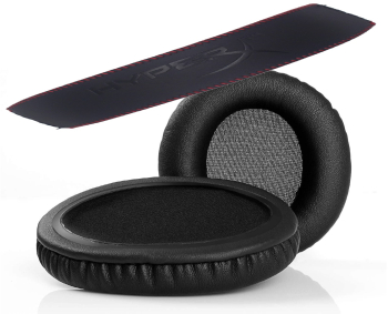 Set 2 bureti + Banda superioara pentru casti HyperX Cloud II 2 / Pro Over-Ear - Negru/Rosu - Spuma cu memorie - Piele ecologica