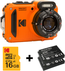 Aparat Foto Subacvatic Kodak PixPro WPZ2 16 MP Zoom 4X Full HD include acumulator suplimentar si card 16 GB Portocaliu 