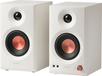 BOXE Edifier 2.0 RMS 36W 2 x 18W studio monitor volum bass treble intrare jack 6.35 TRS balanced RCA ieșire căști white MR3-W