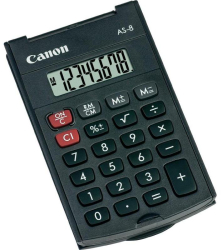 Calculator de birou CANON AS-8 ecran 8 digiti alimentare baterie display LCD negru BE4598B001AA timbru verde 0.18 lei