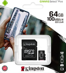 Card de memorie Kingston microSDHC 64GB Class 10 + Adaptor Canvas Plus + Ambalaj Retail 