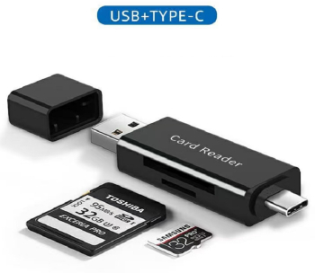 Card Reader extern all in one / Cititor de carduri USB-A USB-C la SD si Micro SD Negru 