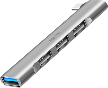 HUB extern Logilink porturi USB USB-A 3.0 x 1 + USB-A 2.0 x 3 conectare prin USB-C aluminiu gri UA0437 timbru verde 0.18 lei