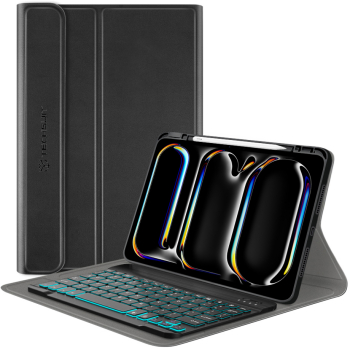 Husa iPad Pro 11 2024 cu tastatura magnetică wireless RGBpencil holder Techsuit CozyTab negru