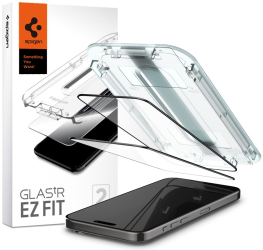 Folie iPhone 15 Pro Spigen Glas.tR EZ Fit negru Pachet 2buc.