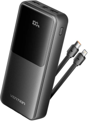 POWER BANK Vention 20.000 mAh 22.5W cablu USB-C si Lightining atasate 2 x USB-A 1 x USB-C micro USB afisaj LED 315g negru FHPB0 tim 