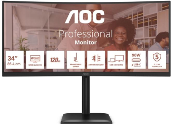AOC CU34E4CV 34" Curved VA LED Monitor, UWQHD 3440x1440, HDMI, DisplayPort, 120Hz, 4ms - imagine 1