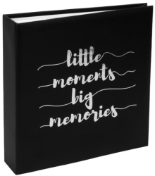 Album foto slip-in pentru fotografii 10x15 cm 200 de pozitii spatiu de notite cu mesaj argintiu 22x22x5 cm negru 