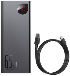 Baterie externa Baseus Adaman Metal 20000 mAh PD QC 3.0 65 W 2 x USB + USB-C + Micro USB Negru 