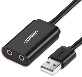 Ugreen - External Sound Adapter US205 30724 - USB to 2x Jack Plug & Play Windows Mac OS Linux 15cm - Black
