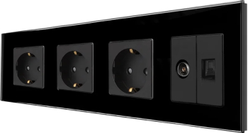 Priza Tripla Schuko TV si Internet cu Rama Din Sticla LUXION Negru 