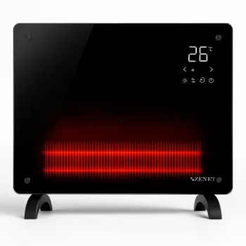 Convector electric Zenet ZET-523 negru Panou sticla elegant 1000W IP24 Timer si Termostat 