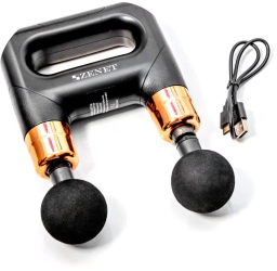 Pistol de masaj Zenet ZET-704 - Relaxare musculara profunda 4 capete interschimbabile baterie 6h ergonomic si silentios 