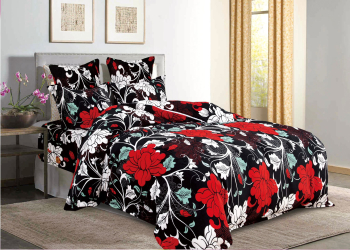 Set Lenjerie Premium Cocolino 4 Piese pentru Pat Dublu Alb/Negru/Rosu Cearceaf de Pat 200x230cm cu 2 Fete de Perna 