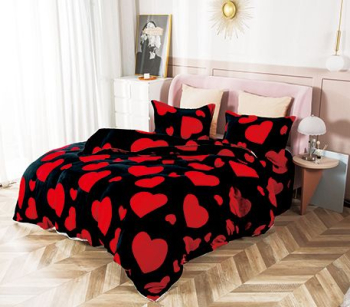 Set Lenjerie Premium Cocolino 4 Piese pentru Pat Dublu Rosu/ Negru Cearceaf de Pat 200x230cm cu 2 Fete de Perna 