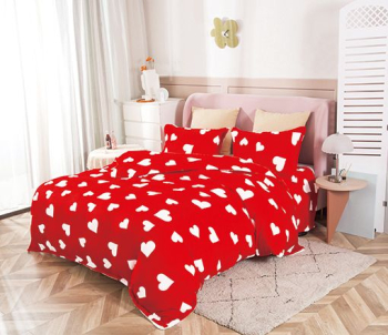 Set Lenjerie Premium Cocolino 4 Piese pentru Pat Dublu Rosu/Alb Cearceaf de Pat 200x230cm cu 2 Fete de Perna 