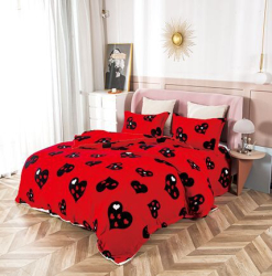 Set Lenjerie Premium Cocolino 4 Piese pentru Pat Dublu Rosu/Negru Cearceaf de Pat 200x230cm cu 2 Fete de Perna 