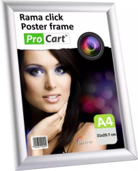 Rama click aluminiu A4 poster frame cu fixare perete argintie