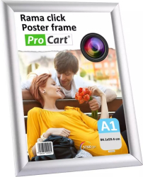 Rama click aluminiu format A1 afisare mesaje publicitare si afise de dimensiuni mari fixare pe perete argintie