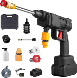 Aparat de spalat cu presiune portabil 3 duze 24V 30 bar 6000 mAh furtun 5m Negru 