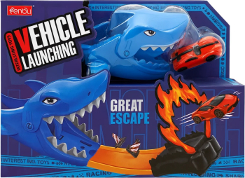 Set Lansator Masinute Shark Attack &ndash Vehicle Launching Great Escape &ndash 30x20 cm