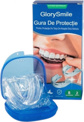 Set 4 gutiere Bruxism Arvada SleepGuard DT-YT formate din doua mici si doua mari impotriva scrasnitului din dinti + cutie protective alba