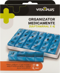 Organizator medicamente saptamanal VitaPlus 28 compartimente design compact si portabil 