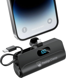 Baterie Externa Portabila PRESTIGE CHARGE&reg Ultraportabil Power Bank Mini Lanterna Cabluri Integrate 5.000 mAh Display LED Cablu U 