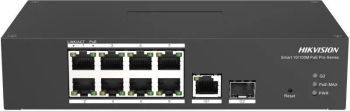 Switch 8 porturi PoE Hikvision DS-3T1310P-SI/HS prezintă 8 × 10/100 Mbps PoE port 1 × 1 Gbps RJ45
