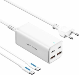 Incarcator rețea la 220V Vention 4-Port USB (C + C + A + A) GaN Charger (100W\/100W\/18W\/18W) EU-Plug Alb