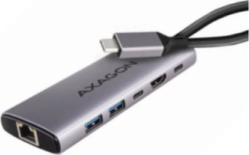 Hub USB Axagon HMC-6G2L 2x USB-A 1x USB-C 4K/60Hz HDMI RJ-45 USB 3.2 Gen 2 PD 100W 15cm USB-C Gri — imaginea 2