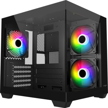 Carcasa ATX FSP S140 sticlă securizată RGB neagră 333x323x275mm set ventilatoare 3x12cm