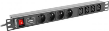 PDU Lanberg PDU-04E04I-0200-IEC-BK 4x Schuko French 4x C13 Black
