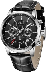 Ceas barbati Lige Elegant Quartz Piele Negru