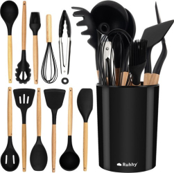 Set ustensile de bucătărie din silicon Ruhhy - 12 piese cu suport negru