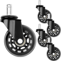 Set 5 roti premium din PU pentru scaun de birou si gaming Vilde - tija 11 mm diametru 65 mm Negru silentioase si anti-zgarieturi